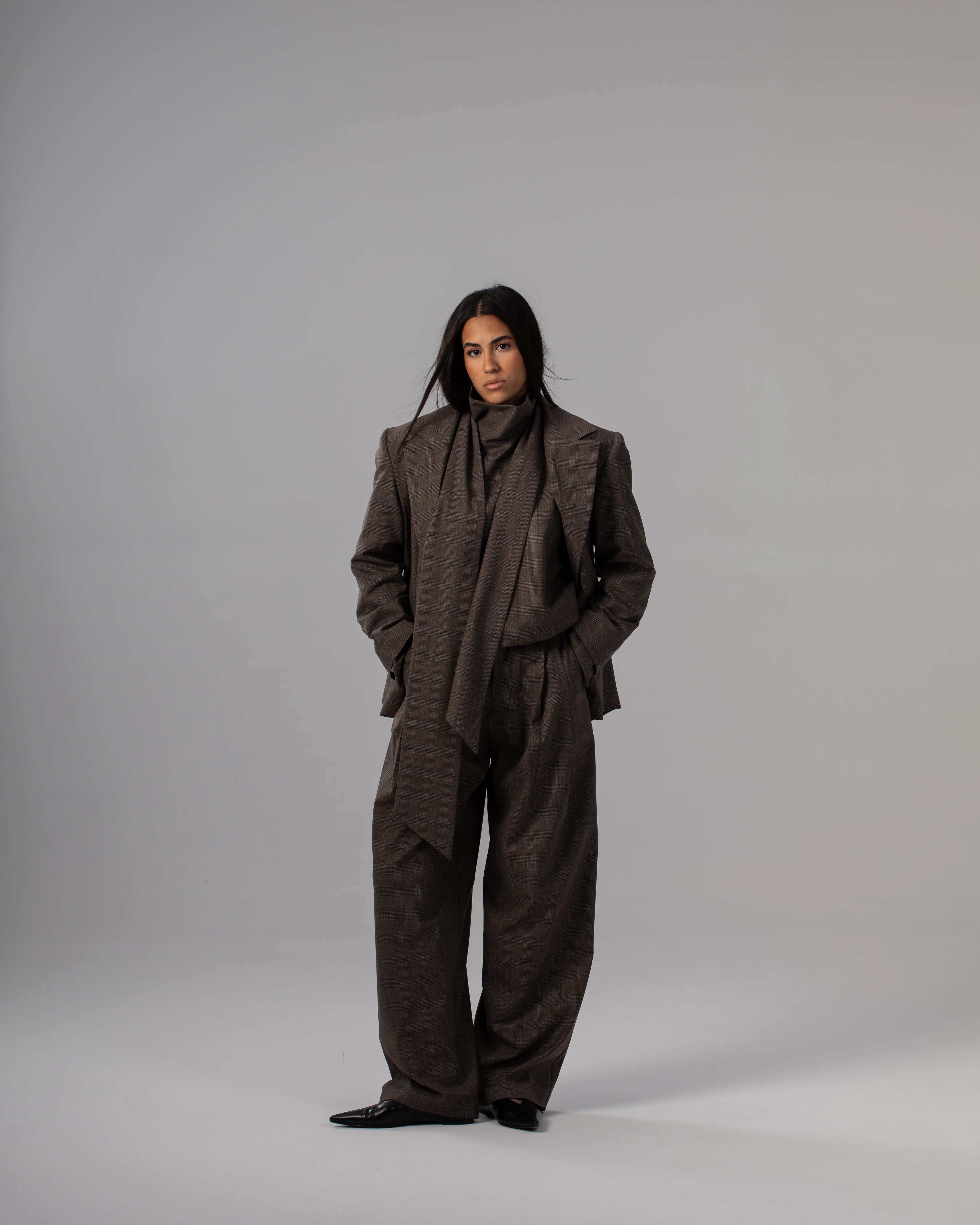 بلوز فاستوني چهارخانه يقه پاپيپوني